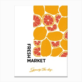 Fresh Market Grapefruit Orange Printable Poster, Fruit Lover Gift, Kitchen Wall Decor, Tropical Citrus Art Canvas Print