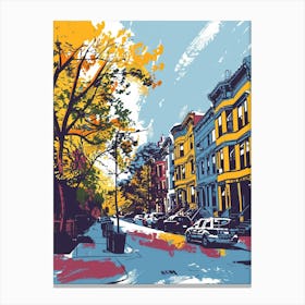 Park Slope New York Colourful Silkscreen Illustration 1 Canvas Print