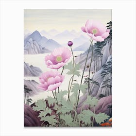 Hanaichige Japanese Anemone 2 Japanese Botanical Illustration Canvas Print