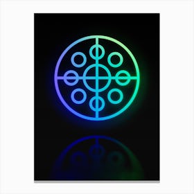 Neon Blue and Green Abstract Geometric Glyph on Black n.0342 Canvas Print
