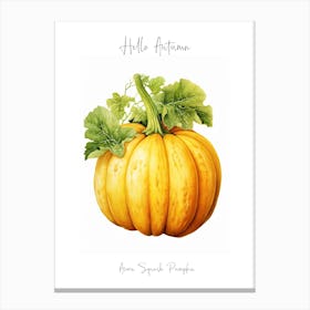 Hello Autumn Acorn Squash Pumpkin Watercolour Illustration 3 Canvas Print