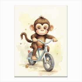 Monkey Painting Biking Watercolour 4 Canvas Print