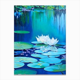 Pond With Lily Pads Water Waterscape Marble Acrylic Painting 1 Canvas Print