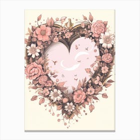 Heart Tree Floral Vintage Illustration 1 Canvas Print