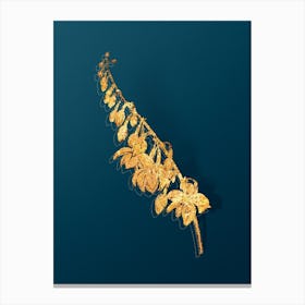 Vintage Giant Cabuya Botanical in Gold on Teal Blue Canvas Print
