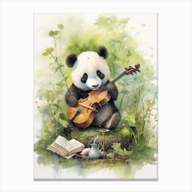 Panda Art Playing An Instrument Watercolour 3 Canvas Print