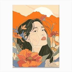 Asian Girl With Flowers 5 Canvas Print