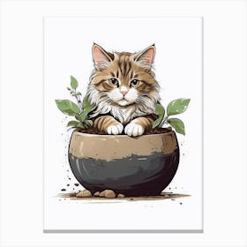 Cat In A Pot Canvas Print