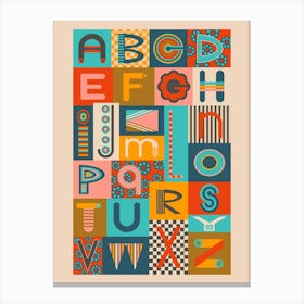 GEOMETRIC ABCs Postmodern Alphabet Letters in Retro Yellow Turquoise Red Blush Pink Brown Navy Canvas Print