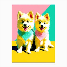 'American Eskimo Dog Pups' , This Contemporary art brings POP Art and Flat Vector Art Together, Colorful, Home Decor, Kids Room Decor,  Animal Art,  Puppy Bank - 18th Canvas Print