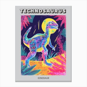 Neon 1980s Pattern Dinosaur Inspired Poster Canvas Print