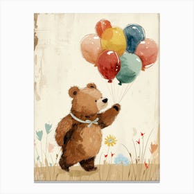 Brown Bear Holding Balloons Storybook Illustration 4 Canvas Print