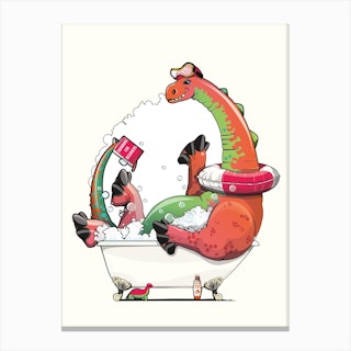 Dinosaur Diplodocus In The Bath Canvas Print