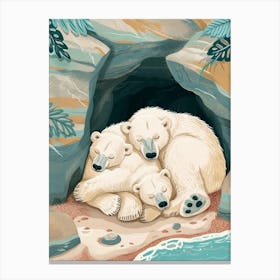 Polar Bear Family Sleeping In A Cave Storybook Illustration 1 Canvas Print