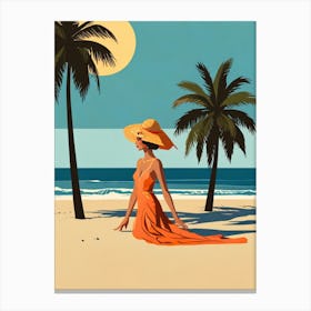 Woman Sitting On The Beach Canvas Print