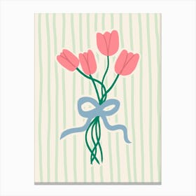 Tulips in Bow Green Stripes Canvas Print