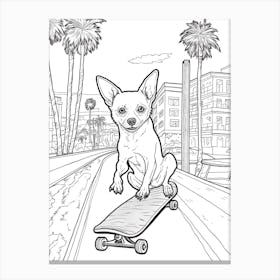 Chihuahua Dog Skateboarding Line Art 1 Canvas Print