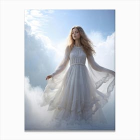 Ethereal Girl Woven Into A Cloudscape Sky Dissolving Into Misty Vapor Dreamlike Shapeshifting Arou Canvas Print