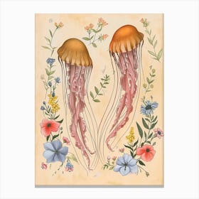 Folksy Floral Animal Drawing Jellyfish 4 Canvas Print