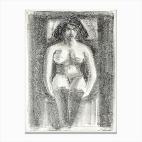 Seated Nude Female Wearing Stockings (1920), Samuel Jessurun Canvas Print