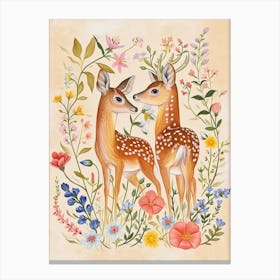 Folksy Floral Animal Drawing Deer 4 Canvas Print