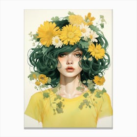 portrait illustration of woman with flowers 1 Canvas Print