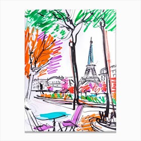 Parisien Street with view on a Eiffel Tower. Matisse Style Travel French Sketch Canvas Print