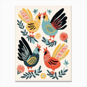 Folk Style Bird Painting Rooster 1 Canvas Print