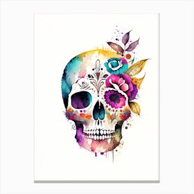 Skull With Watercolor Effects 1 Mexican Canvas Print