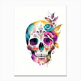 Skull With Watercolor Effects 1 Mexican Canvas Print