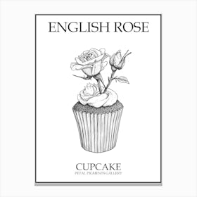 English Rose Cupcake Line Drawing 2 Poster Canvas Print