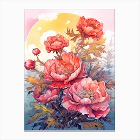 Peony With Sunset In Watercolors (7) Canvas Print