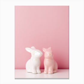 Two Rabbits On A Pink Background Canvas Print