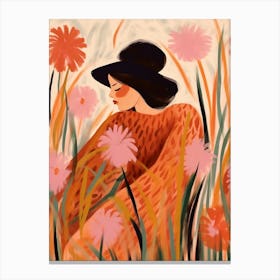 Woman With Autumnal Flowers Fountain Grass 2 Canvas Print