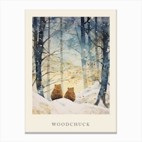 Winter Watercolour Woodchuck 1 Poster Canvas Print
