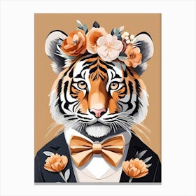 Baby Tiger Flower Crown Bowties Woodland Animal Nursery Decor (22) Canvas Print