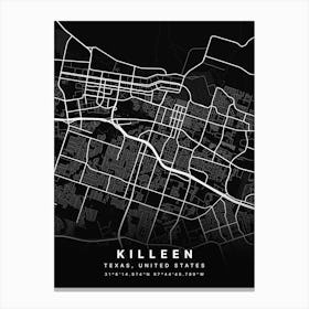 Killeen Texas USA Black Map Canvas Print