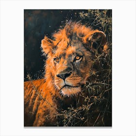 Barbary Lion Night Hunt Acrylic Painting 2 Canvas Print