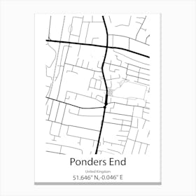 Ponders End,United Kingdom Minimalist Map Stampe su tela