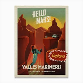 Hello Mars! Valles Marineris — Vintage retro space poster, retrofuturism poster, retro space, propaganda poster Canvas Print