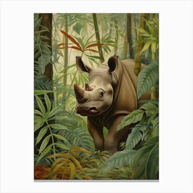 Deep In The Leaves Rhino Realistic Illustration 1 Canvas Print