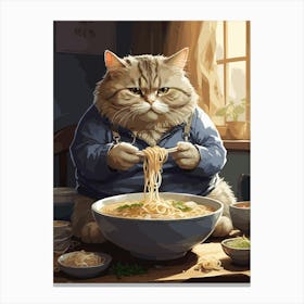 Cat Eating Ramen Canvas Print