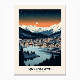 Winter Night  Travel Poster Queenstown New Zealand 2 Canvas Print