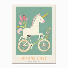 Pastel Storybook Style Unicorn On A Bike 3 Poster Canvas Print