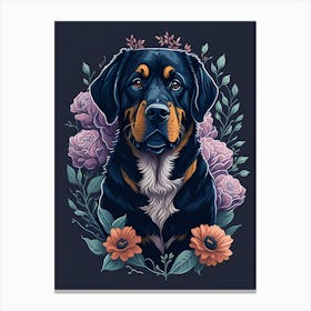 Floral Rottweiler Dog Painting (1) Canvas Print