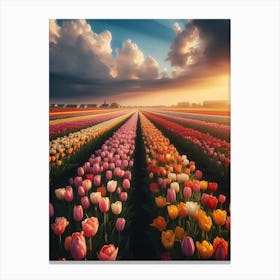 Tulip Field At Sunset 5 Canvas Print