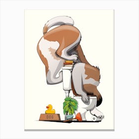 St Bernard Dog Drinking From Toilet Canvas Print