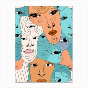 Colourful Abstract Face Line Drawing 3 Canvas Print