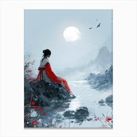 Chinese Woman In Red Dress at Night Canvas Print