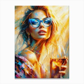 Female With A Glass Of Golden Wine 4 Canvas Print